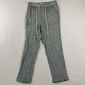Anthropologie Women's Drawstring Ankle Pants Linen Blend Striped Green White XS